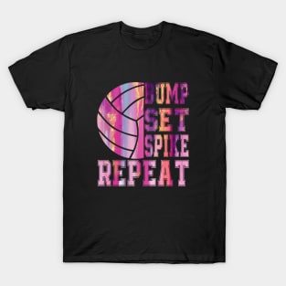 Colorful Teen Girls Volleyball Bump Set Spike Repeat T-Shirt